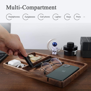 Home Bedside Table Desk Organizer Jewelry <b>Tray</b> Walnut Wooden Valet <b>Tray</b> <b>Catch</b> <b>All</b> <b>Tray</b> with Cable Slot for Men Dad - Product Image 2