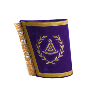 Mitaines de regalia maçonniques en velours de haute qualité, bleu Grand Maître, avec broderie manuelle violette et franges, personnalisées, vente en gros - Product Image 2