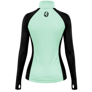 Women Quarter Zip Athletic <b>Top</b> <b>Mint</b> <b>Green</b> Long Sleeve Fitted Sports Training Shirt High Collar Thumbhole Performance Activewear - Product Image 2