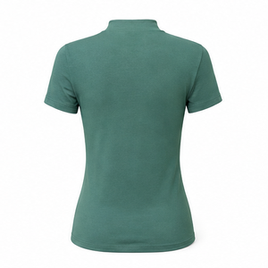 Camiseta de Manga Corta para Mujer, Cuello Redondo, Corte Entallado, Color Verde Azulado, Personalizable, en Jersey de Algodón Peinado Suave - Product Image 2