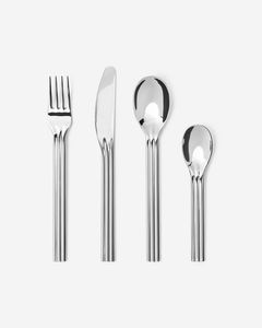 Juego de Cubiertos Modernos con Mango Acanalado - Juego de 4 Piezas de Acero Inoxidable Acanalado con Acabado Espejo para una Decoración Elegante en la Mesa - Product Image 4