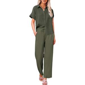 2025 conjuntos de dos piezas informales de verano para mujer, conjuntos holgados de lino por encima de la rodilla, conjunto de pantalones cortos de 2 piezas de talla XS con Tops cortos - Product Image 1