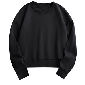 Women's Black Crew Neck Acid Wash Sweatshirt Full Sleeve Knitted Cotton Winter Short Length Regular Fit - Product Image 1