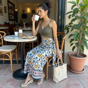 Falda gitana Bohemia étnica de la India al por mayor para mujer azul brillante con borde grande estilo envolvente diseño floral de gran tamaño verano informal - Product Image 4