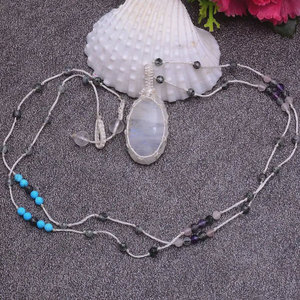 สร้อยคอหินมูนสโตนถักมือแบบมาคราเม่ เชือกสีขาว จี้ปรับได้ ประดับลูกปัด สไตล์โบโฮ เครื่องประดับคริสตัลบำบัด สำหรับผู้หญิง ของขวัญ - Product Image 3