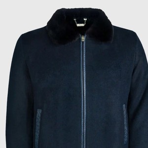 Men's Navy Blue Ostrich Embossed Genuine Suede <b>Leather</b> <b>Jacket</b> Premium Quality with Ostrich Embossed Patches <b>Winter</b> wear - Product Image 5