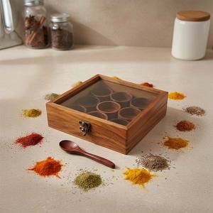 Boîte à épices en bois artisanale de qualité supérieure avec plusieurs compartiments pour un rangement organisé des épices, des herbes et des assaisonnements dans la cuisine - Product Image 2