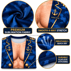 T-shirt de marin imprimé en 3D en gros pour hommes, drôle et original, uniforme de capitaine, impression par sublimation, polyester, pour fête, personnalisé - Product Image 3