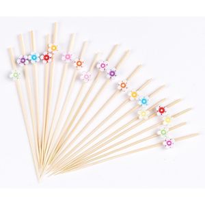 Stuzzicadenti Artigianali in Bambù Multicolore a Forma di Fiore, 100 Pezzi, 4,7 Pollici - Product Image 1