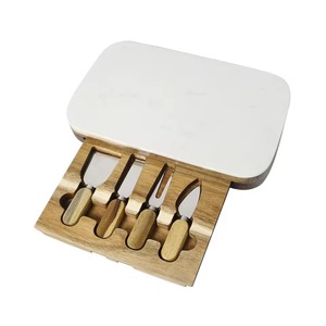 Rectangle Acacia Wooden Marble Cheese Board Set with Knife and <b>Drawer</b> Serving <b>Tray</b> for Kitchen Gift - Product Image 1