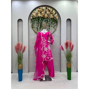Conjunto de Top, Pantalón y Dupatta para Fiesta, Talla XL, con Bordado de Hilo y Lentejuelas para un Look Elegante - Product Image 3