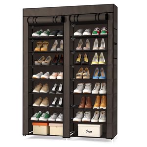 Organizzatore per Scarpe in Tessuto Non Tessuto Marrone Semplice con Design a 10 Ripiani in Tubo di Ferro - Product Image 2
