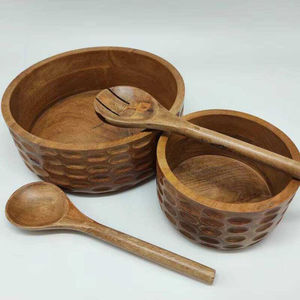 Highest Quality Acacia Wood <b>Salad</b> <b>Bowl</b> Set Handcrafted Natural Wood Serving <b>Bowl</b> With <b>Servers</b> For Home Kitchen Accessory - Product Image 3