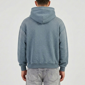 Sudadera con capucha de algodón para hombre, estilo vintage, con pedrería, de peso pesado, al por mayor - Product Image 2