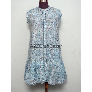 Vestido Mini de Algodón 100% para Mujer, Casual, con Mangas Acampanadas, Cuello Redondo, Estampado Floral, Ecológico, Cintura Natural, para Oficina, Verano - Product Image 1