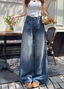 Mejor Oferta OEM Logotipo Personalizado Jeans Anchos de Cintura Alta para Mujer, Ajuste Regular, Diseño de Lazo, Desgastados, Transpirables - Product Image 6