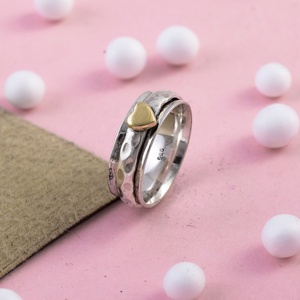 925 Sterling Silver Heart Fidget Spinner Ring Plain <b>Rotating</b> Minimalist Wedding Party Jewelry Wholesale Manufacturer - Product Image 2