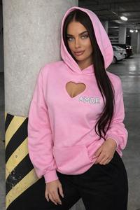 Sweat à capuche tendance pour femme avec découpe en forme de cœur, logo personnalisé en strass sur la poitrine, style streetwear, fournisseur de sweats à capuche pour femme - Product Image 5