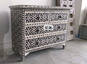 Cajón con Incrustaciones de Hueso de ILAHI, Diseño Moderno con Detalles de Ágata, Mueble Portátil para el Hogar - Product Image 3