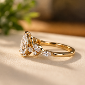 Bague de Fiançailles en Or Jaune 18K Plaqué avec Diamant en Forme de Goutte d'Eau et Moissanite Marquise Latérale, Idéale pour la Fête des Mères ou comme Bague de Promesse - Product Image 2