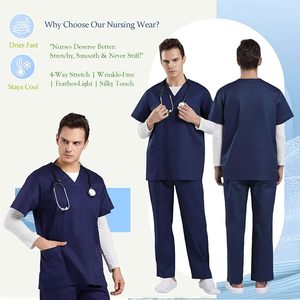 Conjunto de Uniforme Médico para Hombre, Top Elástico con Cuello en V y Pantalones con Cintura Elástica, Transpirable, 2 Piezas, 3 Bolsillos, Secado Rápido - Product Image 6