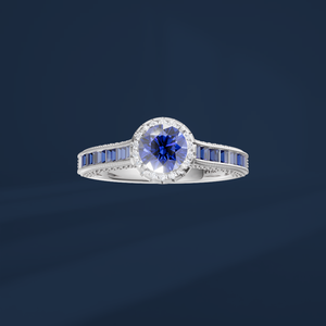 Bague de fiançailles de luxe pour femme de la marque DIFF, saphir bleu de laboratoire à taille brillante classique, platine PT950, diamant certifié IGI - Product Image 2