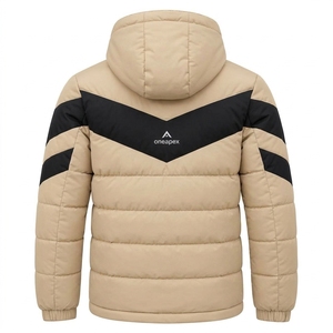 Veste matelassée à capuche beige et noire pour homme, veste d'hiver chaude et matelassée, veste d'extérieur légère et imperméable One Apex - Product Image 2