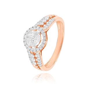 Rose Gold Diamond Halo Split Shank Engagement Ring - Product Image 1