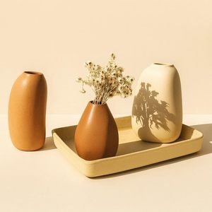 Vase à fleurs en céramique marron moderne, ovale, pour table, décoration florale, centre de table - Product Image 5