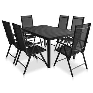 Set da pranzo da esterno da 7 pezzi Set da giardino nero in alluminio e WPC - Product Image 2