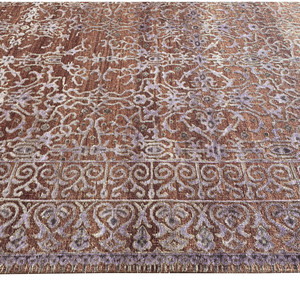Tapis en laine noué à la main, marron terreux, motif floral traditionnel, carré, lavable, à poils ras, épaisseur moyenne, pour salon - Product Image 4
