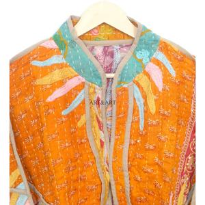 Vintage Quilted Kantha Women's Jackets 100% Cotton Eco-Friendly Reversible Quick Dry Mandarin Collar Customizable Open Closure - Product Image 2