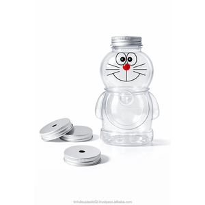 Cute Cartoon Shape PET 400ml <b>Plastic</b> Bottle with Aluminum Lid for Beverage <b>Packaging</b> for Asia Market - Product Image 2