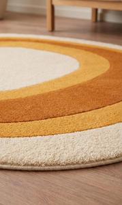 Luxury Modern Wool Hand Tufted Round Area Rug Cream Beige <b>Abstract</b> Ripple Line Floor Carpet for Living Room Mat - Product Image 6
