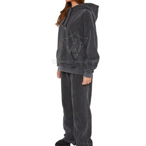Conjunto de Sudadera con Capucha y Pantalones Deportivos para Mujer, Lavado Ácido, 100% Algodón, Logotipo Personalizado, Ropa Urbana para Adultos - Product Image 3