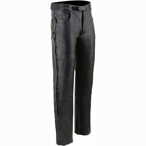 Pantalon de moto en cuir noir pour homme, taille haute, coupe droite, avec poches, fermeture éclair, pour l'hiver - Product Image 6