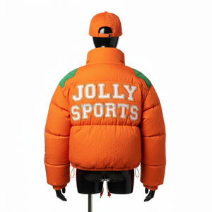 Chaqueta acolchada de gran tamaño para mujer, tela de nailon acolchada 300 GSM, Panel naranja verde, chaqueta acolchada con logotipo personalizado bordado cálido para mujer - Product Image 2