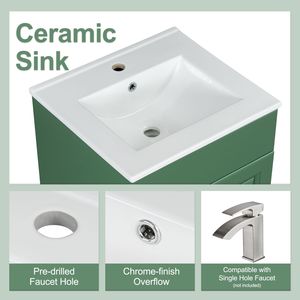 Mueble de Baño Verde de 20 Pulgadas con Lavabo, Estante en la Puerta y Estante Ajustable - Product Image 5