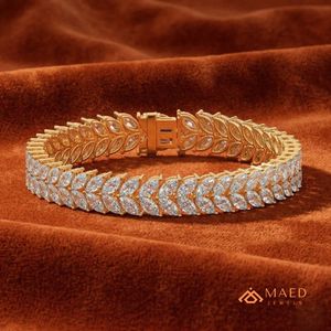 กำไลข้อมือรูปใบไม้ประดับมอสซาไนต์สีทองสำหรับผู้หญิง กำไลแบบโซ่เส้นเล็ก เครื่องประดับแฟชั่น ของขวัญวันครบรอบแต่งงาน ของขวัญสำหรับเจ้าสาว - Product Image 5