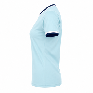 Camiseta de Manga Corta para Mujer, Cuello Redondo, Color Azul Claro, Corte Regular, Secado Rápido, Color Sólido, Ropa Deportiva Informal, 100% Algodón, Verano - Product Image 5
