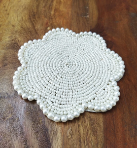 Handmade Unique Design Flower Shape white pearl <b>beaded</b> coasters - Set of 6 by Creative Art Zone - Product Image 4
