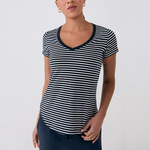 Camiseta de punto de algodón transpirable y ecológica para mujer, de manga corta, cuello en V, hombros descubiertos, corte regular, ideal para verano. - Product Image 5