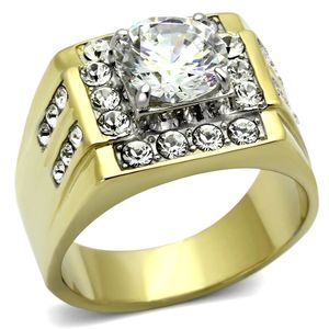 Anillo de Moissanita TK760 de Acero Inoxidable con Baño de Oro IP (Ion Plating) en Dos Tonos, con Circonitas Cúbicas Transparentes de Grado AAA, Elegante - Product Image 1