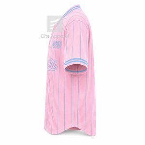 Camiseta personalizada J&J of America de manga corta con logo en la parte delantera, camisa a rayas de color azul cielo y rosa para ropa unisex griega - Product Image 3