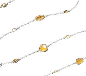 KGN SILVER JEWELLERY HOUSE Emerald Cut Natural Gemstone Long Snake Chain Bohemian Style Statement <b>Necklace</b> 925 Sterling Silver - Product Image 2