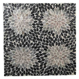 Tabourets décoratifs en mosaïque de coquillages naturels, tabourets en bois élégants faits à la main avec motif floral foncé et nacre - Product Image 4