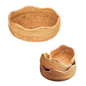 Premium Eco-friendly Handmade Vintage Style Wicker Rattan <b>Bread</b> <b>Basket</b> / Tray Scallop Edge Decorative Storage Circle Shape - Product Image 1
