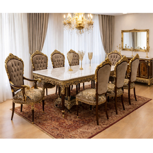 Majestic Gold Finish Wooden Dining <b>Table</b> &<b>Chairs</b> Premium 8 Seater Dining Set Wholesale Hand-Engraved Classic Dining Furniture UK - Product Image 1