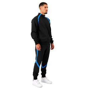 Conjunto Deportivo para Hombre, Sudadera y Pantalones con Cierre de Cremallera Completa, Rayas Azules y Negras, Ropa Deportiva para Otoño - Product Image 4