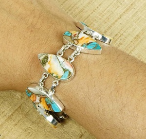 Pulsera ajustable de plata de ley 925 con turquesa natural de ostra, 7-8 pulgadas, hecha a mano, joyería de piedras preciosas para hombres y mujeres - Product Image 6